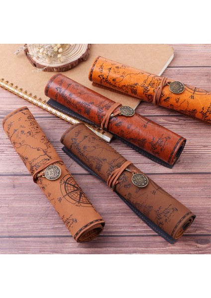 Pu Deri Tarzı 3 Retro Hazine Haritası Rulo Kalem Kutusu Pu Deri Büyük Kapasiteli Kalem Çantası Makyaj Fırça Kılıfı Kalem Kutusu Okul Kırtasiye Malzemeleri (Yurt Dışından) fiyatları