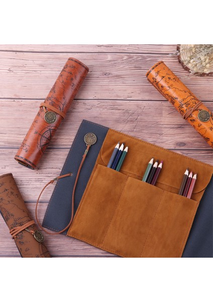 Pu Deri Tarzı 3 Retro Hazine Haritası Rulo Kalem Kutusu Pu Deri Büyük Kapasiteli Kalem Çantası Makyaj Fırça Kılıfı Kalem Kutusu Okul Kırtasiye Malzemeleri (Yurt Dışından) modelleri