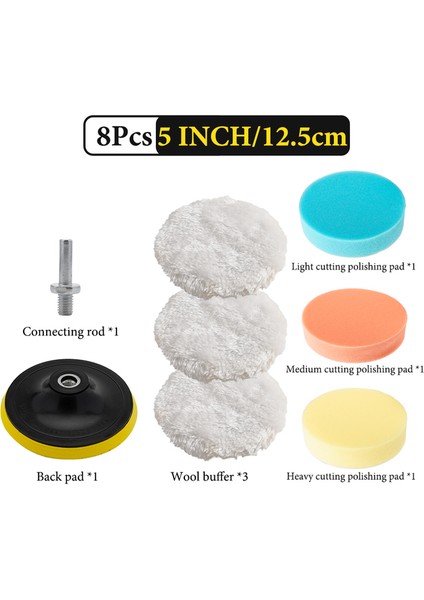 5 Inç Set 3/4/5 Inç Araba Parlatma Pedi Seti Araba Ağda Sünger Disk Yün Tekerlek Matkap Parlatma Kiti Profesyonel Oto Boya Bakım Parlatma Pedleri (Yurt Dışından)