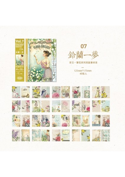 G Yoofun 40 Tekrarlanmayan Büyük Boy Vintage Malzeme Kağıt Çift Taraflı Malzeme Kitap Retro Scrapbooking Günlük Tutma Dekor Kırtasiye (Yurt Dışından)