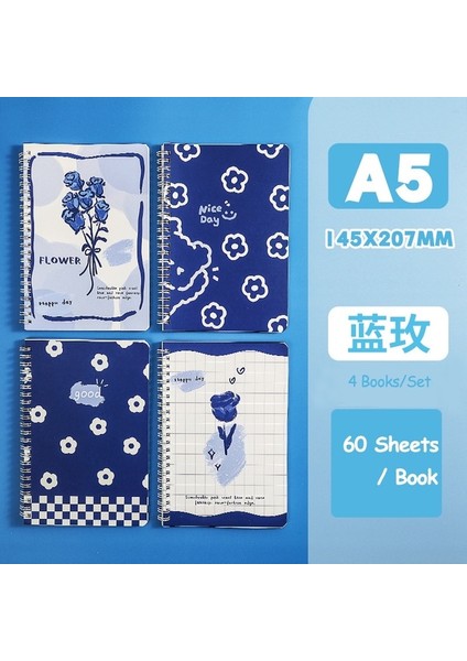 Mavi Gül 1 Adet A5 Kawaii Dizüstü Dergisi Kpop A5 Sevimli Astarlı Not Defteri Çift Bobin Taşınabilir Defterler Yazma Okul Ofis Malzemeleri Kırtasiye (Yurt Dışından)