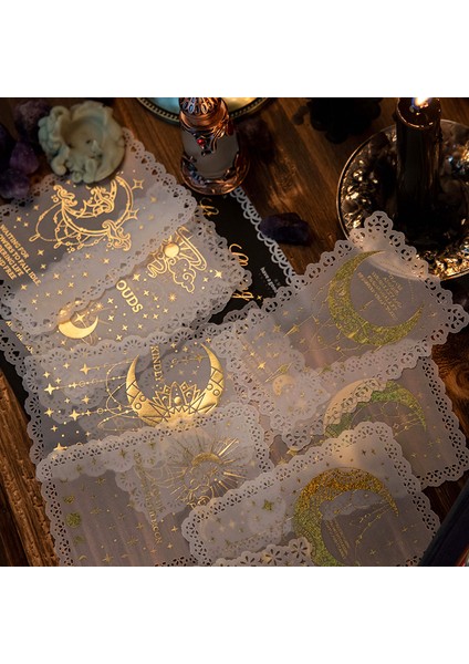 C 10 Adet Yıldızlı Gece Serisi Malzeme Kağıt Sıcak Damgalama Içi Boş Dantel Arka Plan Kağıt Dekoratif Günlüğü Etikel Önemsiz Günlük Planlayıcısı (Yurt Dışından) fiyatları