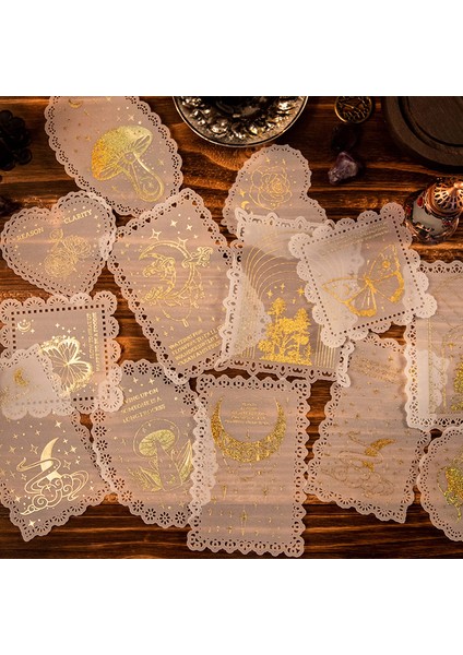 C 10 Adet Yıldızlı Gece Serisi Malzeme Kağıt Sıcak Damgalama Içi Boş Dantel Arka Plan Kağıt Dekoratif Günlüğü Etikel Önemsiz Günlük Planlayıcısı (Yurt Dışından) indirimleri