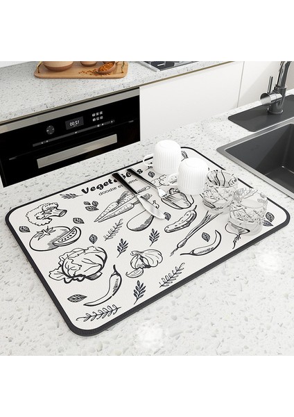 Sebze Beyaz 60X50 cm Süper Emici Kaymaz Kahve Tabağı Büyük Mutfak Emici Drenaj Mat Kurutma Mat Hızlı Kuru Banyo Drenaj Pedi (Yurt Dışından)