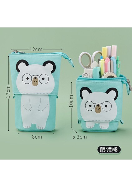 Cam Ayı Kalem Kalem Çantası Durumda, Karikatür Sevimli Kedi Ayı Koyun Kanvas Katlama Ayakta Tutucu Kırtasiye Organizatör Çocuklar Hediye A6445 (Yurt Dışından)