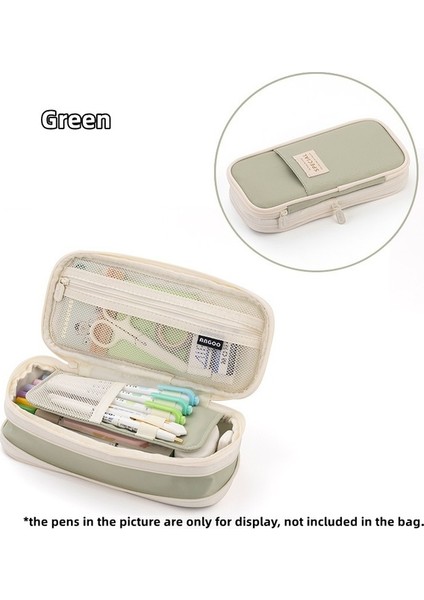 Yeşil Angoo Genişletilebilir Kalem Kutusu Kalem Çantası Hit Renk Su Geçirmez Malzeme Depolama Kılıfı Cep Kırtasiye Okul A7208 (Yurt Dışından)