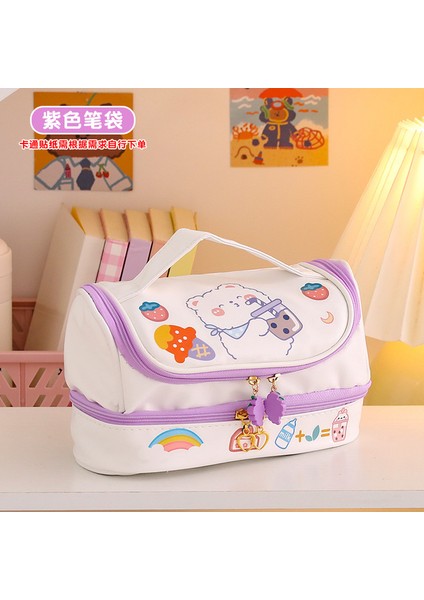 Mor Etiket ile Yeni Kawaii Kalem Çantası Kalem Kutuları 2 Katmanlı Yüksek Kapasiteli Kalemler Kılıfı Ücretsiz 1 Pc Kendi Başına Yap Çıkartma Okul Kırtasiye Kız Hediye (Yurt Dışından)
