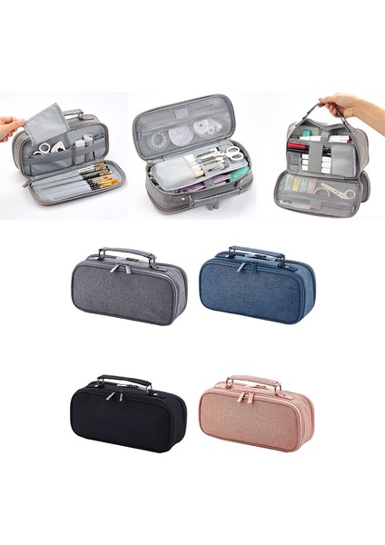 7HH804523-BK Büyük Kapasiteli Çift Katmanlı Kalem Kutusu Kanvas Taşınabilir Saklama Çantası Makyaj Çantası Kırtasiye Okul Kaynağı (Yurt Dışından) fiyatları