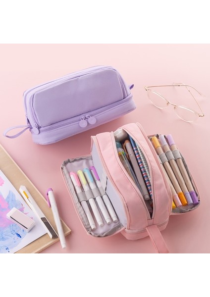 7HH804523-BK Büyük Kapasiteli Çift Katmanlı Kalem Kutusu Kanvas Taşınabilir Saklama Çantası Makyaj Çantası Kırtasiye Okul Kaynağı (Yurt Dışından) fırsatları