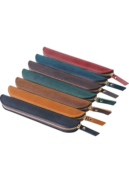 Mavi Retro El Yapımı Hakiki Deri Fermuarlı Kalem Kutusu Mini Kalemlik Bir Kalem Koruyucu Kılıf Kapak Seyahat Malzemeleri Hediye (Yurt Dışından) fiyatları