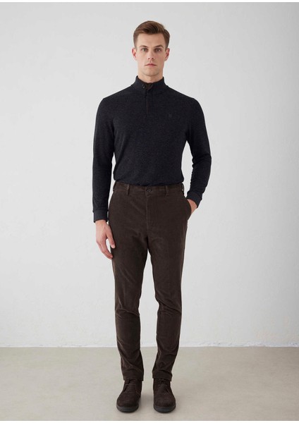 Koyu Kahve Renk Kadife Beli Lastikli Jogger Pantolon