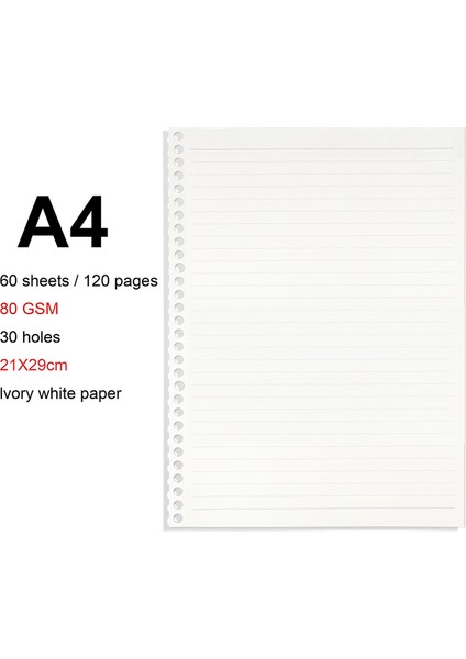Linerefill-A4 A4/b5/a5 Gevşek Yapraklı Dolum Ciltli Defter Boş/çizgi/ızgara/cornell Değiştirilebilir Metal Halka Ofisokul Malzemeleri Kırtasiye (Yurt Dışından)