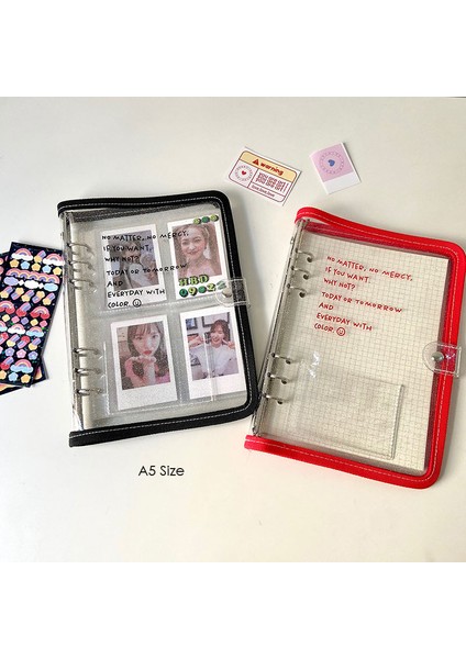 A6 Set Siyah-Süt Sharkbang A5 A6 Günlük Defter Seti Fotoğraf Toplama Kitap Seti Glitter Şeffaf Ingilizce Kapak Fotoğraf Albümü Defterler Malzemeleri (Yurt Dışından) indirimleri