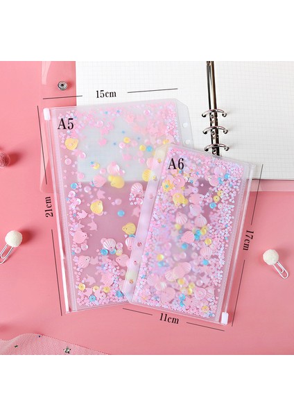 Pembe Çanta A7 A5/a6 Pu Acıbadem Kurabiyesi Lazer Glitter Gevşek Yaprak Kapak Bağlayıcı Süt Defterleri Sert Kapak Dolum Dergisi Gezginler Deri Kapak (Yurt Dışından)