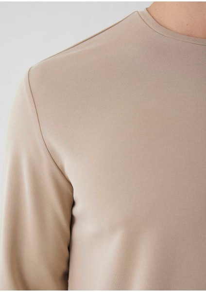 Taş Renk Bisiklet Yaka Uzun Kollu Tshirt fiyatları