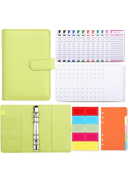 Açık Yeşil B Seti A6 Bağlayıcı Defter Bütçe Planlayıcısı Defter Kapakları Klasör 6 Delikli Bağlayıcı Cepler Bağlayıcı Fermuar Para Tasarruf Zarfı (Yurt Dışından)