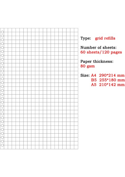 Izgara Dolum B5 60 Yaprak Gevşek Yaprak Defter A5 Doldurulabilir Sayfa Günlüğü Planlayıcısı Ofis Okul Malzemeleri Kırtasiye Sevimli Jel Kalemler Öğrenci Yazma (Yurt Dışından)