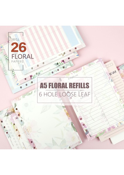 1D1P - 40 Sayfa A5-142X208MM Mypretties 40 Sayfa Çiçek Dolum Kağıtları Boş Çizgili Günlük Haftalık Planlayıcı A5 6 Delikli Bağlayıcı Organizatör Defter Kağıtları (Yurt Dışından) fiyatları
