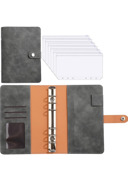Gri A6 Pu Deri Defter Bütçe Bağlayıcı 6 Fermuarlı Kese Sayfaları Doldurulabilir 6 Halka Gevşek Yaprak Kişisel Planlayıcı Bağlayıcı Çıkartmalar (Yurt Dışından)