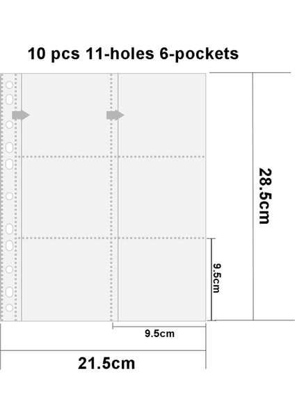 6 Cepli A4 Plrbok 10 Paket A4 11 Delikli Fotoğraf Albümü Sayfaları Kollu Bağlayıcı Dolum Fotoğraflı Kart Oyun Kartı Para Koleksiyonu Yüzüklü Defter 9 Cepli (Yurt Dışından)