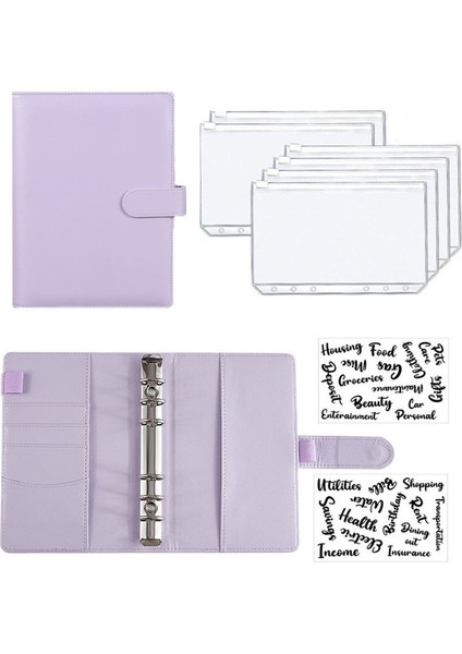 Mor ve Etiket Classeur A6 Buget Bağlayıcı Pu Deri Defter Bağlayıcı Bütçe Planlayıcısı Organizatör A6 Bağlayıcı Cepler Classeur Zarf Bütçe Planlayıcısı (Yurt Dışından)