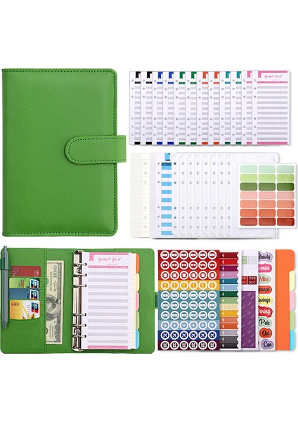 Yeşil B Seti A6 Bağlayıcı Defter Bütçe Planlayıcısı Defter Kapakları Klasör 6 Delik Bağlayıcı Cepler Bağlayıcı Fermuar Para Tasarrufu Zarf (Yurt Dışından)