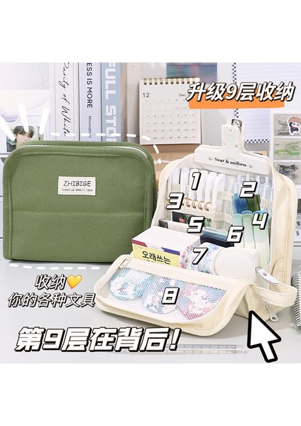 Açık Gri Büyük Kapasiteli Kalem Kutusu Kalem Saklama Çantası Kalem Çantası Çok Katmanlı Kozmetik Seyahat Saklama Çantası Basit Büyük Kalem Kutuları Erkek Kız (Yurt Dışından) modelleri