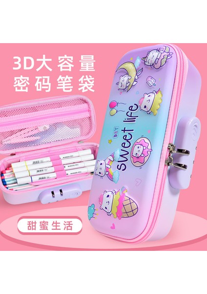 6692 Dondurma 3D Eva Kawaii Kalem Kutusu Kilitli Unicorn Organizatör Sevimli Kalem Kutusu Kılıfı Okul Çantası Kız Erkek Malzemeleri Öğrenciler Kırtasiye (Yurt Dışından)