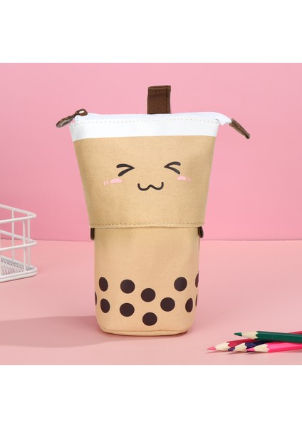Sarı Sevimli Süt Çay Kalem Kalem Teleskopik Tutucu Kırtasiye Çantası Stand-Up Trafo Çantası Kawaii Gülümseme Yüz Siyah Nokta Organizatör (Yurt Dışından) modelleri