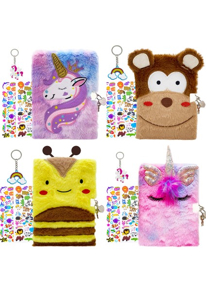 Desen 2 A5 Sevimli Peluş Günlüğü Gizli Defter Çocuklar Için Kilit ve Anahtar ile Kız Erkek Bulanık Not Defteri Kırtasiye Hediye 1 Anahtarlık + 2 Çıkartmalar (Yurt Dışından)