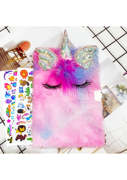 Desen 2 A5 Sevimli Peluş Günlüğü Gizli Defter Çocuklar Için Kilit ve Anahtar ile Kız Erkek Bulanık Not Defteri Kırtasiye Hediye 1 Anahtarlık + 2 Çıkartmalar (Yurt Dışından)