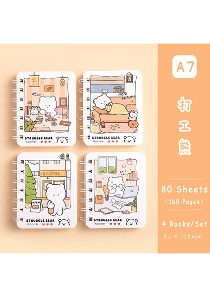 Çalışma Ayı Rastgele 2 Kitap 1/2/3 Rastgele Kawaii Kitap Seti A7 Küçük Not Defteri Bobin Dizüstü 80 Sayfa Öğrenciler Için Sevimli Kore Kırtasiye Okul Malzemeleri (Yurt Dışından)