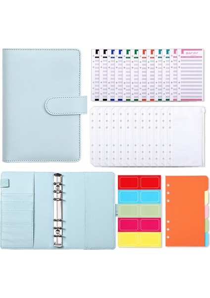 Açık Mavi B Seti A6 Bağlayıcı Defter Bütçe Planlayıcısı Defter Kapakları Klasör 6 Delikli Bağlayıcı Cepler Bağlayıcı Fermuar Para Tasarruf Zarfı (Yurt Dışından)
