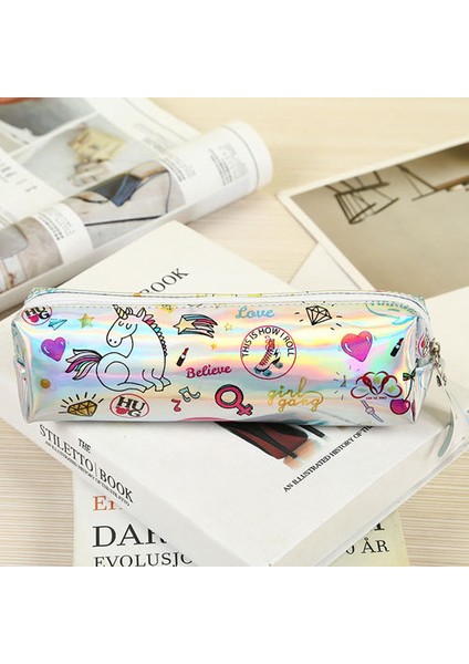N Sevimli Unicorn Holografik Kalem Kutusu Kawaii Kaktüs Alpaka Lazer Kalem Çantası Kız Erkek Kırtasiye Okul Malzemeleri Kalem Kutusu (Yurt Dışından)