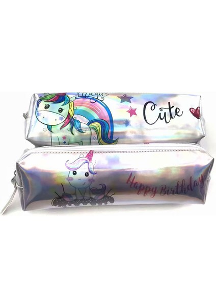 N Sevimli Unicorn Holografik Kalem Kutusu Kawaii Kaktüs Alpaka Lazer Kalem Çantası Kız Erkek Kırtasiye Okul Malzemeleri Kalem Kutusu (Yurt Dışından)