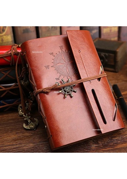 Kahverengi Retro Spiral Defter Günlüğü Not Defteri Vintage Korsan Çapalar Pu Deri Not Defteri Değiştirilebilir Kırtasiye Hediye Gezgin Dergisi (Yurt Dışından)