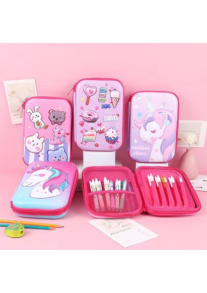 Sevimli Kalem Kutusu Kalem Kutusu Unicorn Kore Kırtasiye 3D Kalem Kutusu Büyük Kapasiteli Kalem Kutusu Kalemlik Estuche Escolar Okul Malzemeleri Kalem Kutusu (Yurt Dışından)