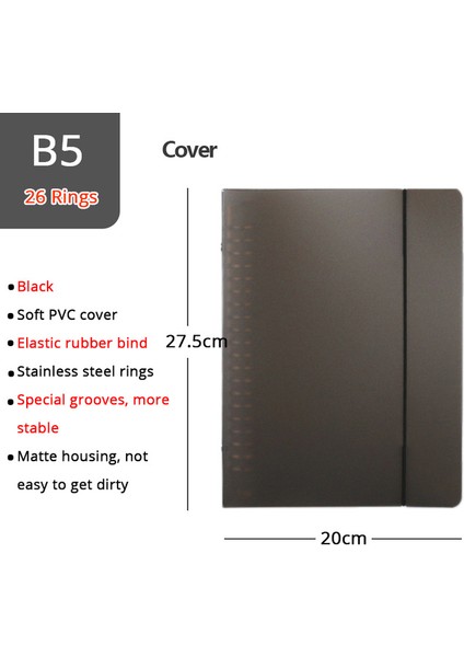Siyah Kapak B5 Gevşek Yaprak Defter A5/b5/a4 Pvc Kapaklı Ciltleyici 60 Yaprak Noktalı/çizgili/boş/ızgara Doldurulabilir Ofis Okul Malzemeleri Kırtasiye (Yurt Dışından)