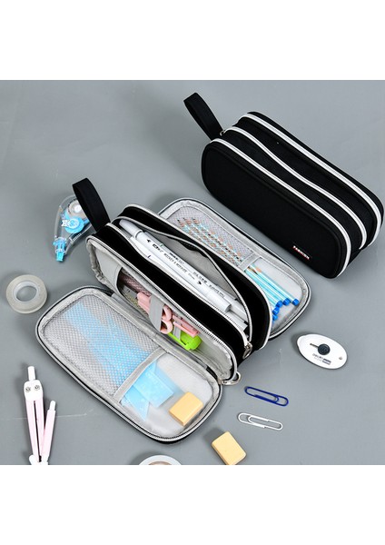 3 Fermuarlı Kalem Kutusu Siyah Kırtasiye Kalem Kutusu Trousse Scolaire Büyük Kapasiteli Kalem Kutusu Astuccio Tuval Estuche Okul Kalem Kutuları (Yurt Dışından) fiyatları