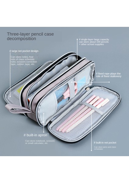 3 Fermuarlı Kalem Kutusu Siyah Kırtasiye Kalem Kutusu Trousse Scolaire Büyük Kapasiteli Kalem Kutusu Astuccio Tuval Estuche Okul Kalem Kutuları (Yurt Dışından) modelleri