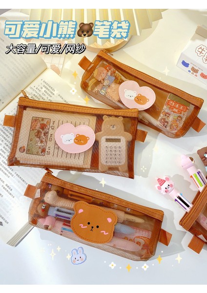 03 Kawaii Küçük Utangaç Ayı Örgü Kalem Çantası Büyük Kapasiteli Kırtasiye Organizatör Kılıfı Kore Kırtasiye Okul Ofis Malzemeleri (Yurt Dışından) fiyatları