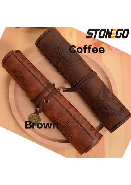 Kahverengi Stonego Retro Hazine Haritası Deri Kalem Çantası Popüler Rulo Kutu Çanta Vintage Stil Rulo Kalem Kutusu Kalem Çantası Pu Çanta Kalem Kutusu (Yurt Dışından)