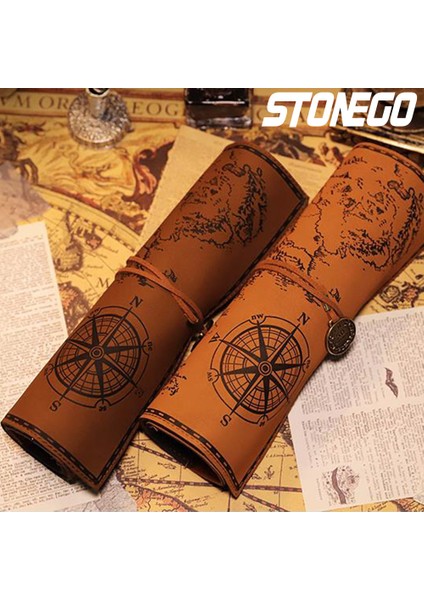 Kahverengi Stonego Retro Hazine Haritası Deri Kalem Çantası Popüler Rulo Kutu Çanta Vintage Stil Rulo Kalem Kutusu Kalem Çantası Pu Çanta Kalem Kutusu (Yurt Dışından) fiyatları