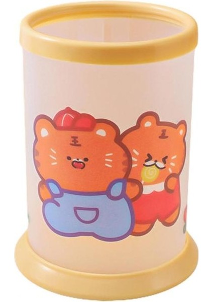 Iki Kaplan Karikatür Yransparent Yuvarlak Kalemlik Saklama Kutusu Sevimli Kalem Kalem Masaüstü Saklama Kutusu Taşınabilir Kozmetik Konteyner (Yurt Dışından)