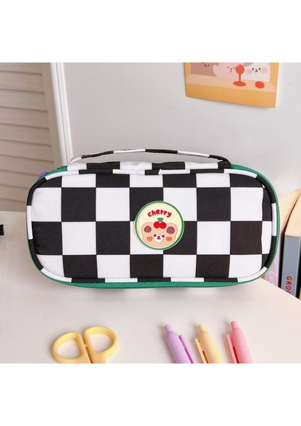 Taşınabilir Siyah Kawaii Ekose Kalem Kutuları Büyük Kapasiteli Kese Sevimli Çanta Kutusu Okula Dönüş Malzemeleri Kore Organizatör Kırtasiye (Yurt Dışından)