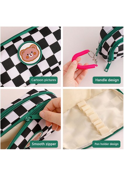 Taşınabilir Siyah Kawaii Ekose Kalem Kutuları Büyük Kapasiteli Kese Sevimli Çanta Kutusu Okula Dönüş Malzemeleri Kore Organizatör Kırtasiye (Yurt Dışından) modelleri