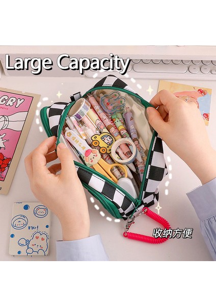 Taşınabilir Siyah Kawaii Ekose Kalem Kutuları Büyük Kapasiteli Kese Sevimli Çanta Kutusu Okula Dönüş Malzemeleri Kore Organizatör Kırtasiye (Yurt Dışından) indirimleri