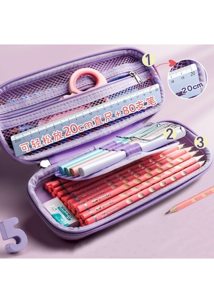 QCW0099A4 3D Unicorn Sevimli Kalem Kutusu Okul Öğrencisi Kırtasiye Kutusu Çocuk Kalem Saklama Kutusu Üç Katmanlı Büyük Kapasiteli Kalem Kutusu Hediye (Yurt Dışından)