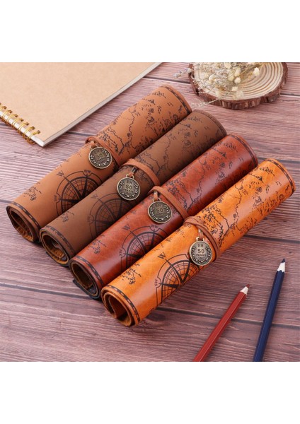 Kumaş 72 DELIK-82X20 cm Retro Pu Deri Kalem Çantası Makyaj Fırça Kılıfı Büyük Kapasiteli Hazine Haritası Desen Kalem Kutusu Okul Ofis Kırtasiye Malzemeleri (Yurt Dışından) fiyatları