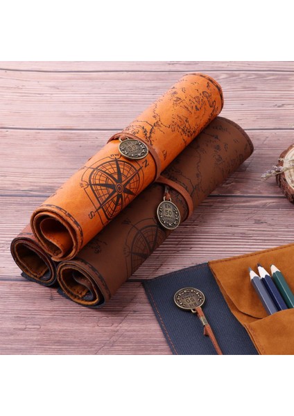 Kumaş 72 DELIK-82X20 cm Retro Pu Deri Kalem Çantası Makyaj Fırça Kılıfı Büyük Kapasiteli Hazine Haritası Desen Kalem Kutusu Okul Ofis Kırtasiye Malzemeleri (Yurt Dışından) modelleri